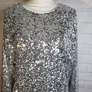 Nice Silver All Over Sequin Mini Dress womens S small Party Holiday Oversized